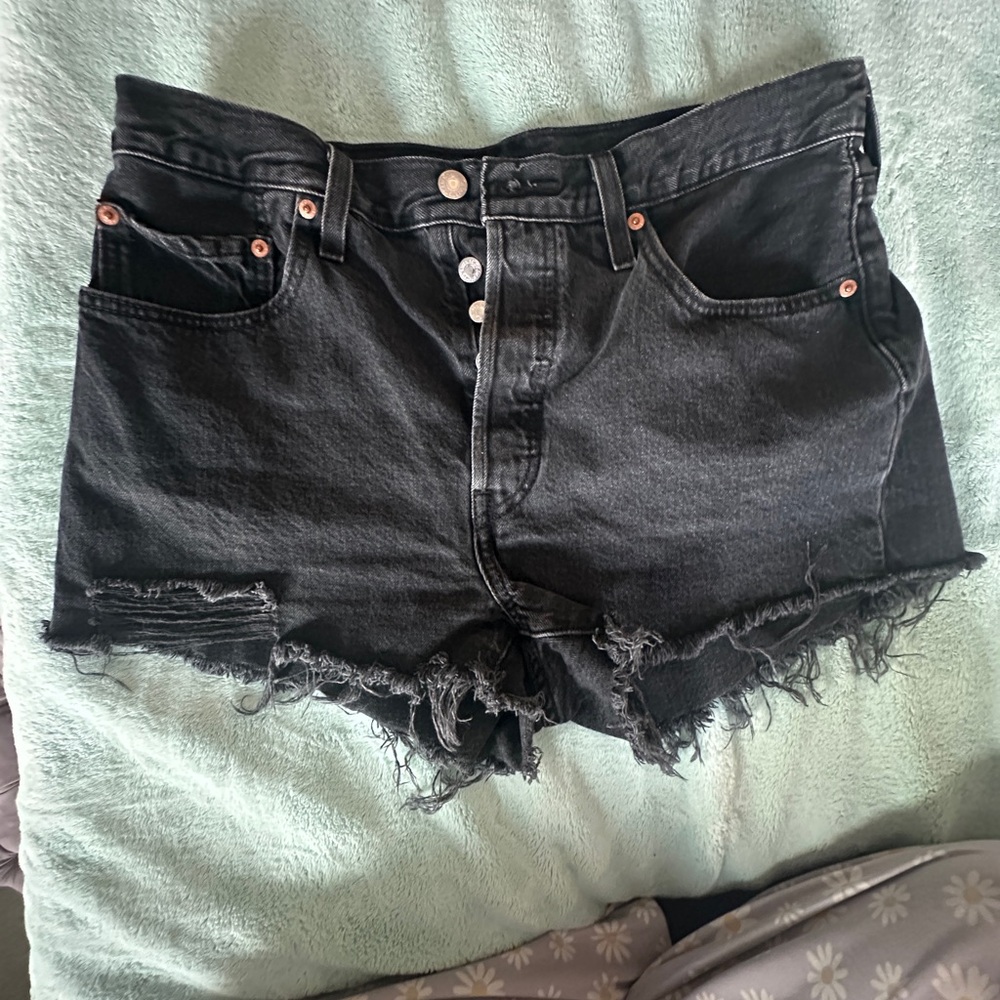 Levi's Black Jean Shorts with Frayed Hem